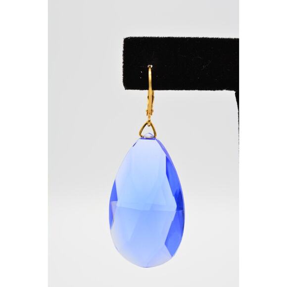 Joan Rivers Vintage Earrings Dangle Lucite Crystal Blue Chandelier Signed BinX - Picture 6 of 12